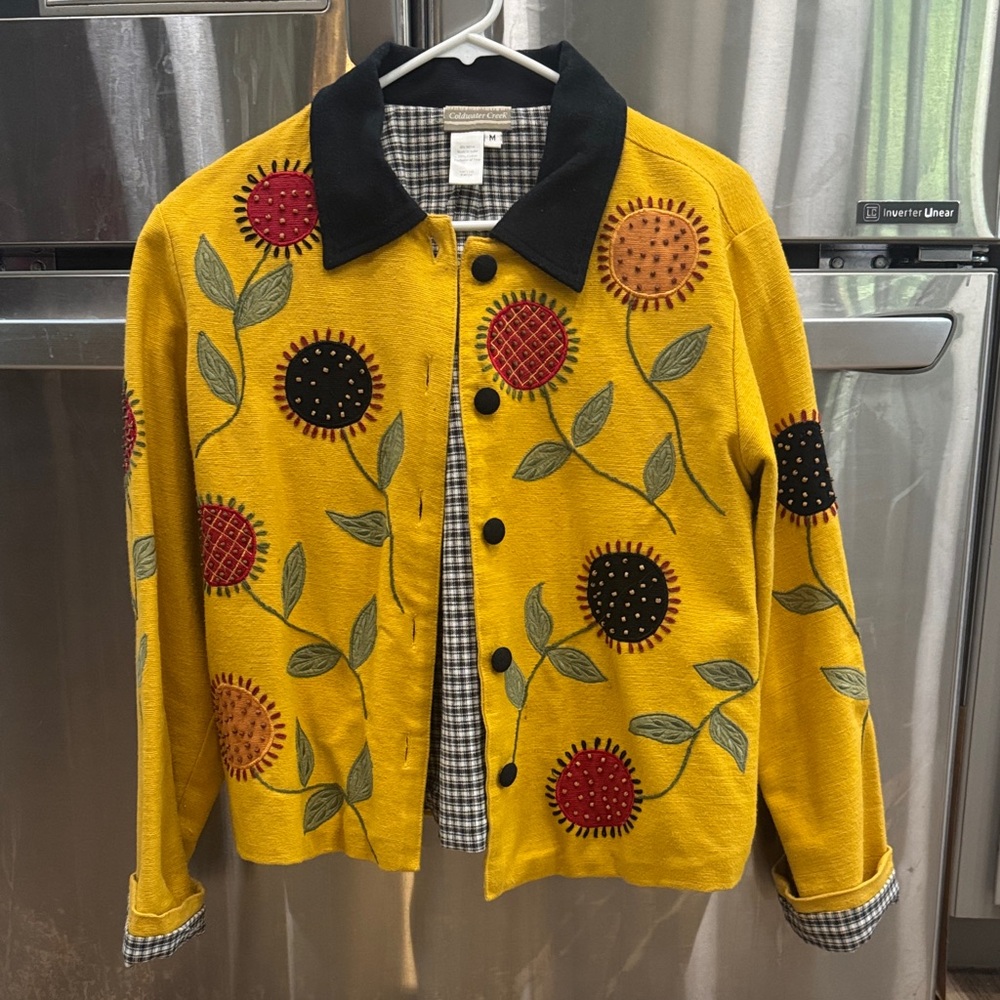 Coldwater Creek Yellow Floral Embroidered Jacket